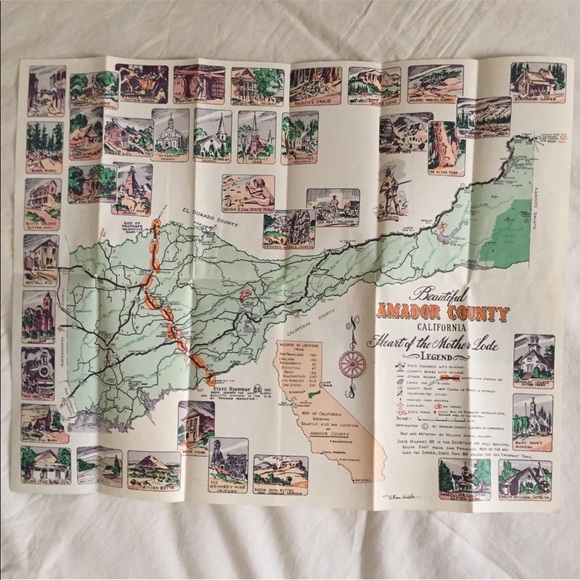 1960’s California Illustrated Amador County Map - Picture 2 of 5